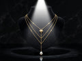 Triple Layered Heart-Pearl Drop Necklace