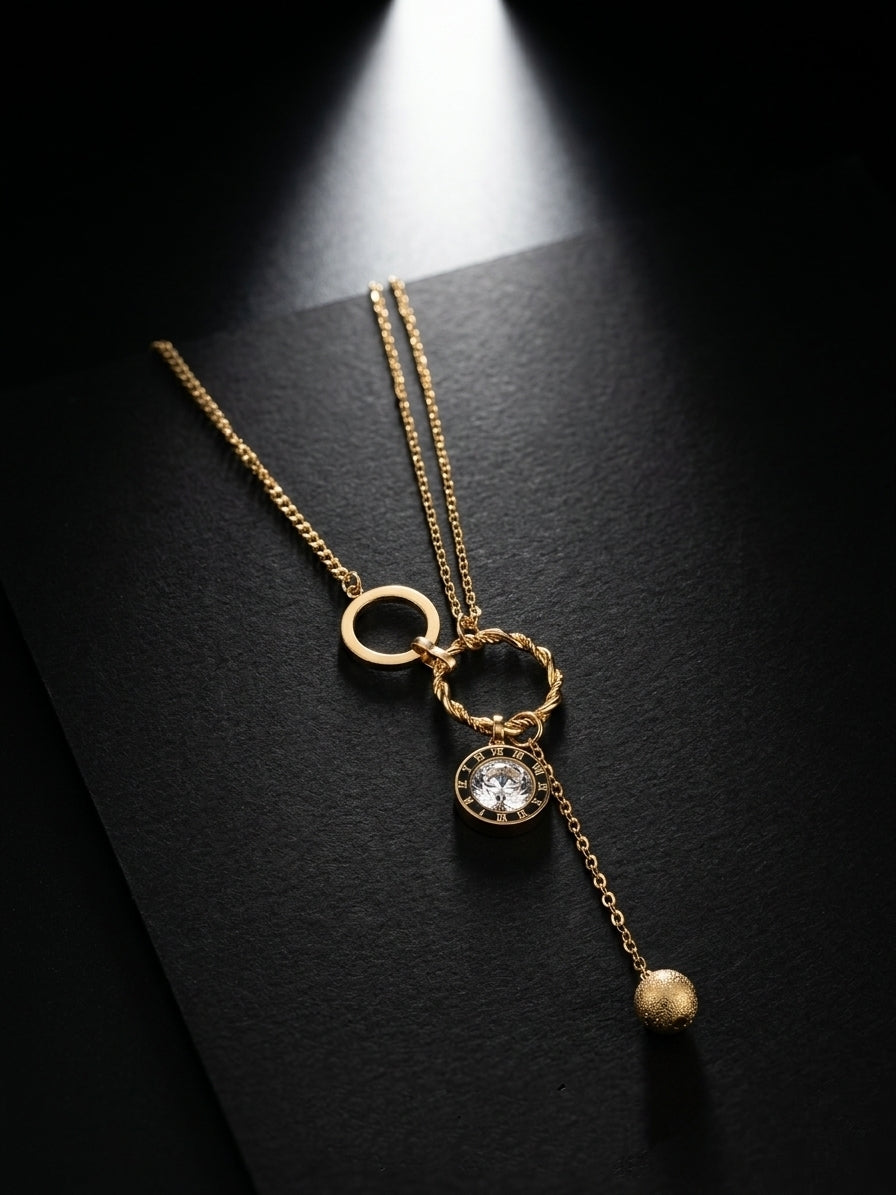 Gold Orbit Loop-Drop Necklace