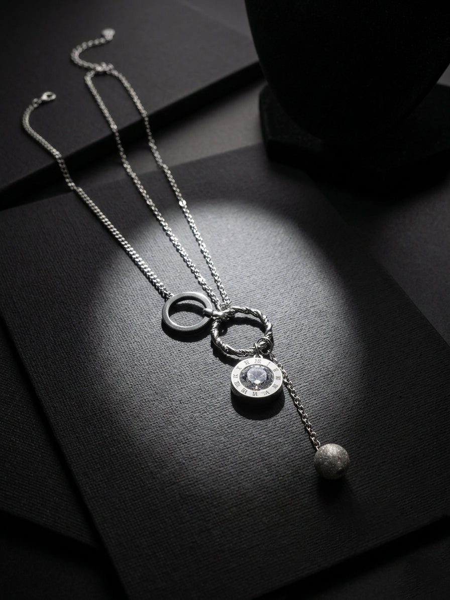 Sliver Orbit Loop-Drop Necklace